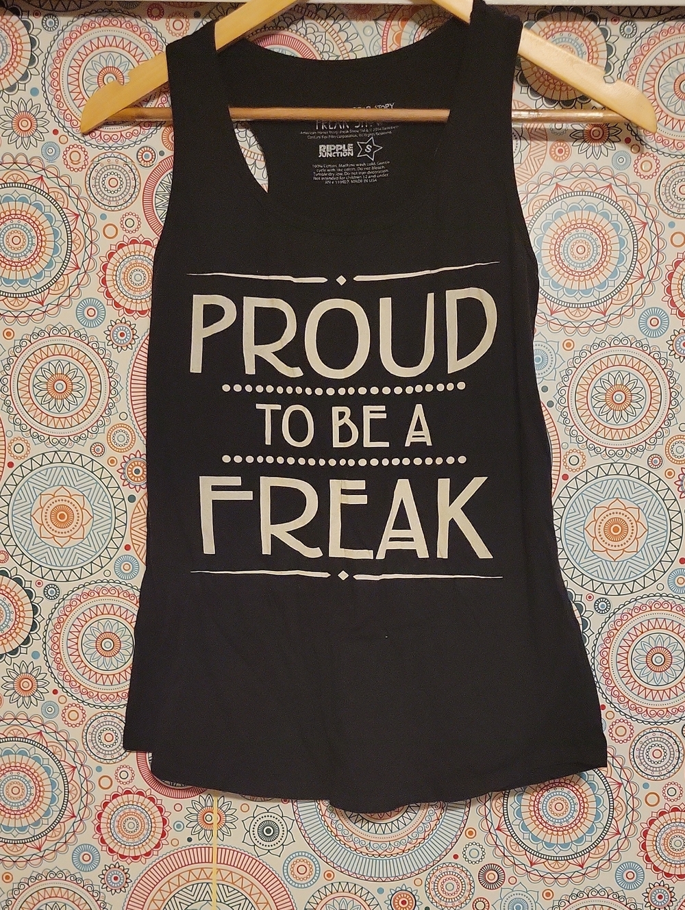 Ripple Junction Black Tank with Cream 'Proud to Be a Freak' Graphic